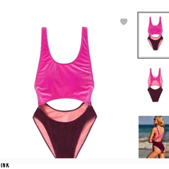 VS Pink vintage style pink/mulberry colored velvet cut out swimsuit. Size Small - Picture 3 of 11